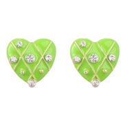 ( green)ins wind fashion brief heart-shaped Alloy enamel diamond earrings woman Korean style ear stud Street Snap