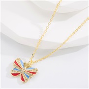 (red )occidental style fashion  bronze gilded embed Zirconium creative small fresh butterfly pendant  trend all-Purpose