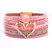 ( Pink)occidental style bracelet woman Bohemia love Rhinestone bangle girl student gift