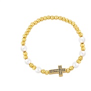 ( black)occidental style wind diamond cross Pearl bracelet woman  personality all-Purpose highbrh