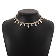 ( Gold)occidental style shine geometry fashion chain  claw chain Rhinestone creative personality retro necklace