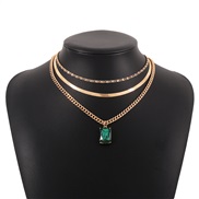 ( Gold) brief snake chain  square Rhinestone temperament necklace samll fashion