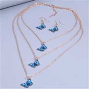 fashion Metal concise butterfly multilayer necklace earrings set