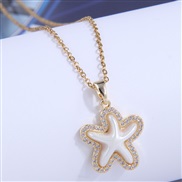 fashion bronze embed Zirconium starfish sweetOL personality woman necklace