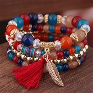 fashion trend concise all-Purpose Colorful Acrylic beads tassel leaves temperament multilayer bracelet