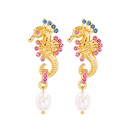 ( Pink) color ear stud diamond Pearl earrings personality creative retro