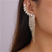 ( Gold)occidental style exaggerating fashion Earring  Rhinestone tassel geometry claw chain earrings samll Ear clip