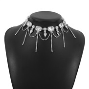 ( White K+White Diamond )ethnic style chain claw chain tassel Rhinestone temperament necklace