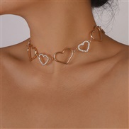 ( Gold) brief clavicle necklace  hollow love Rhinestone atmospheric chain splice creative