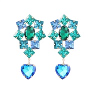 ( blue)earrings fashion colorful diamond Alloy diamond square heart-shaped glass diamond earring occidental style geome