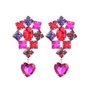 ( rose Red)earrings fashion colorful diamond Alloy diamond square heart-shaped glass diamond earring occidental style g