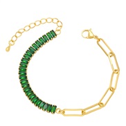 ( green) woman  fashion personality chain splice long square zircon fully-jewelled braceletbrg