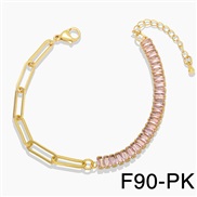 ( Pink) woman  fashion personality chain splice long square zircon fully-jewelled braceletbrg