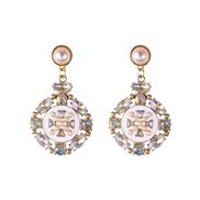 (AB color) retro palace wind Alloy diamond earrings  elegant all-Purpose temperament Rhinestone Pearl earring
