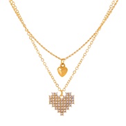 ( KCgold )occidental styleins fully-jewelled love necklace woman  fashion Double layer heart-shaped clavicle chain saml