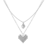 (  White K)occidental styleins fully-jewelled love necklace woman  fashion Double layer heart-shaped clavicle chain sam