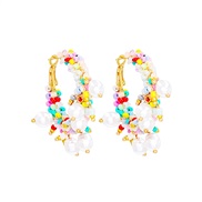 ( Color)occidental style fashion creative geometry beads Pearl Bohemia earrings wind ear stud personality woman