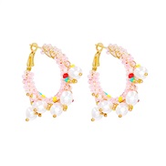 ( Pink)occidental style fashion creative geometry beads Pearl Bohemia earrings wind ear stud personality woman