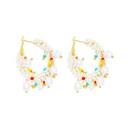 ( white)occidental style fashion creative geometry beads Pearl Bohemia earrings wind ear stud personality woman