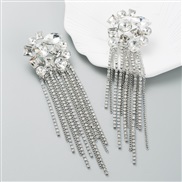 ( Silver)  occidental style retro Alloy embed Rhinestone tassel earring woman long style all-Purpose Street Snap Earring