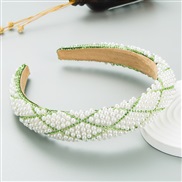 (Ligh  green) eadband occidental style wind retro trend Starry Pearl diamond Cloth eadband width woman eadband