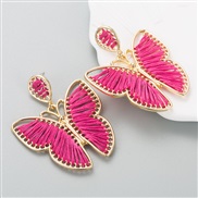 ( rose Red)occidental style fashion Alloy handmade weave butterfly earrings creative exaggerating trend hollow arring
