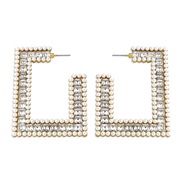 ( Gold)occidental style exaggerating earrings  imitate Pearl Rhinestone square personality Earring earring