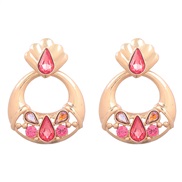 ( rose Red)retro multilayer Alloy diamond Round flowers earrings woman occidental style Bohemia geometry arring