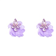 (purple)ins wind Alloy diamond flowers earrings woman occidental style retro elegant temperament ear studearrings