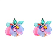 ( Color)ins wind Alloy diamond flowers earrings woman occidental style retro elegant temperament ear studearrings