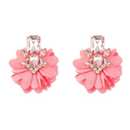 ( Pink) occidental style Alloy diamond multilayer flowers earrings woman retro elegant temperament ear stud style