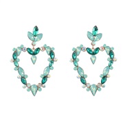 ( green)earrings Alloy diamond Rhinestone heart-shaped earrings woman occidental style exaggerating colorful diamond ea