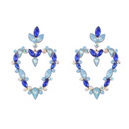( blue)earrings Alloy diamond Rhinestone heart-shaped earrings woman occidental style exaggerating colorful diamond ear