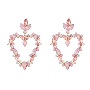 ( Pink)earrings Alloy diamond Rhinestone heart-shaped earrings woman occidental style exaggerating colorful diamond ear