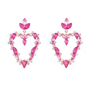 ( rose Red)earrings Alloy diamond Rhinestone heart-shaped earrings woman occidental style exaggerating colorful diamond