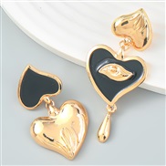( black)ins wind Korean style Alloy enamel multilayer heart-shaped asymmetry earrings woman geometry occidental style e