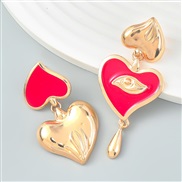 ( red)ins wind Korean style Alloy enamel multilayer heart-shaped asymmetry earrings woman geometry occidental style earr