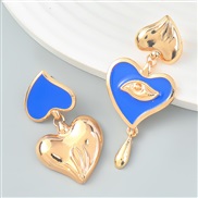 ( blue)ins wind Korean style Alloy enamel multilayer heart-shaped asymmetry earrings woman geometry occidental style ea
