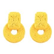 ( yellow)summer weave square Round geometry earrings woman occidental style temperament ear stud
