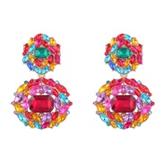 ( Color)earrings fashion colorful diamond series multilayer geometry Alloy diamond geometry earrings woman occidental s