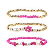 ( rose Red)occidental style wind color gravel bracelet daisy imitate Pearl three