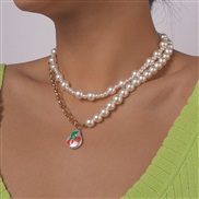 ( Gold)samll wind chain woman  splice Pearl lovely enamel atmospheric elegant geometry necklace