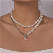 ( White K)samll wind chain woman  splice Pearl lovely enamel atmospheric elegant geometry necklace