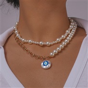 ( Eye  Gold)samll wind chain woman  splice Pearl lovely enamel atmospheric elegant geometry necklace