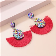 ( red)new  Bohemia  drop color beads creative sector tassel occidental style fashion women ear stud Earring