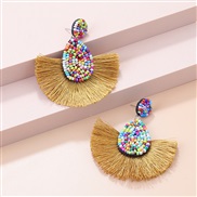 ( yellow)new  Bohemia  drop color beads creative sector tassel occidental style fashion women ear stud arring