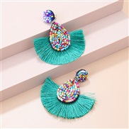( green)new  Bohemia  drop color beads creative sector tassel occidental style fashion women ear stud arring