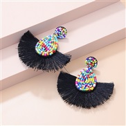 ( black)new  Bohemia  drop color beads creative sector tassel occidental style fashion women ear stud arring