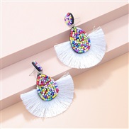 ( white)new  Bohemia  drop color beads creative sector tassel occidental style fashion women ear stud arring