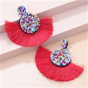 ( red)new  Bohemia  occidental style retro color beads tassel pendant earrings Nation fashion woman style